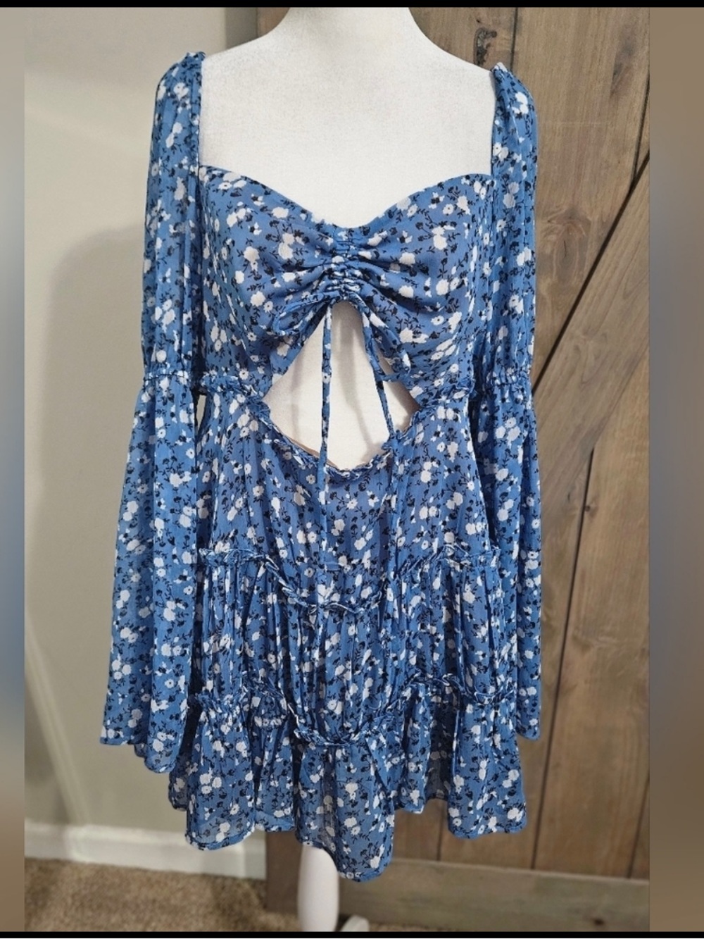 MAJORELLE Blue Floral Mini Dress with Tie Front - Picture 3 of 7